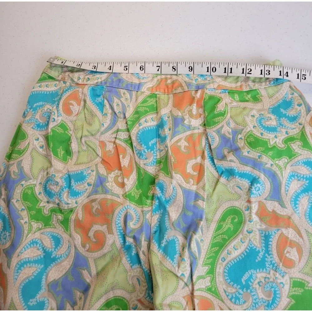 Vtg Talbots Capri Pants Paisley Print Stretch Cropped Trousers Green Blue 12 P
